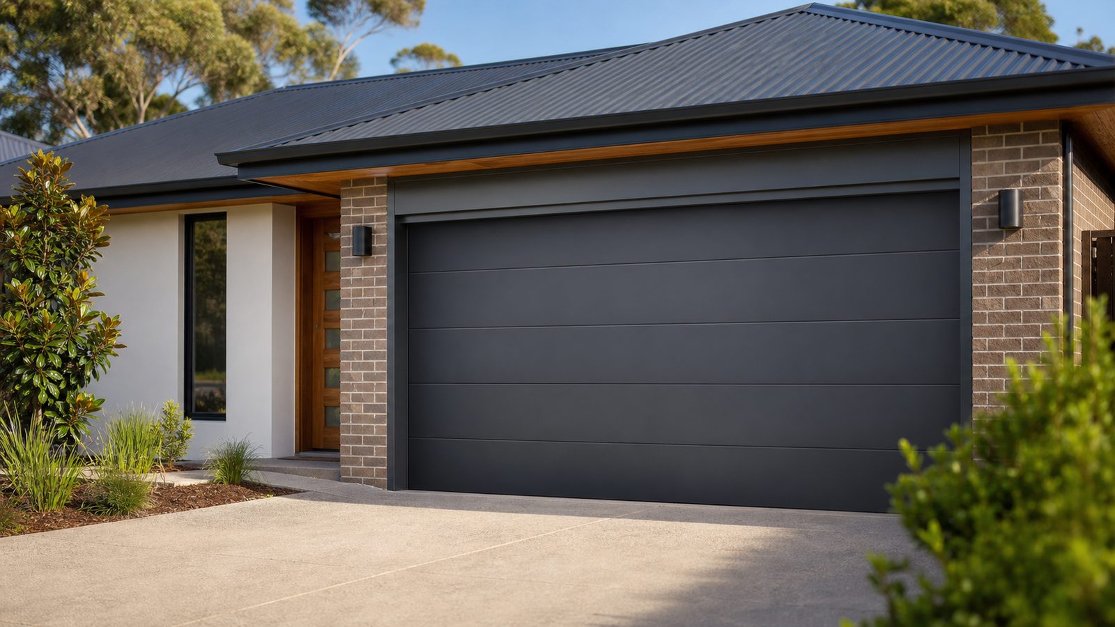 Brand-new double garage door fully open